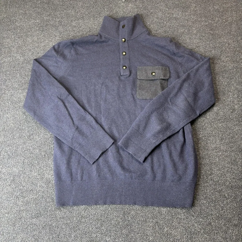 Banana Republic Sweater‎ Mens Large Blue Italian Yarn Mock Neck Pocket Pullover